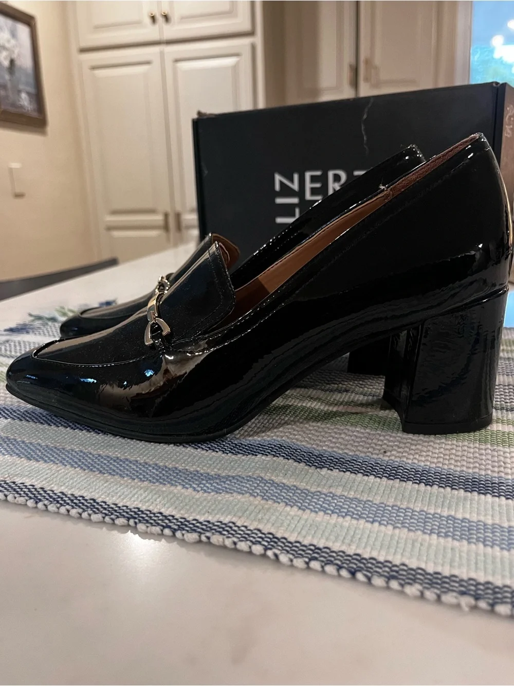 Naturalizer Black Patent Block Heel Loafers